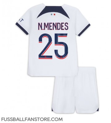 Paris Saint-Germain Nuno Mendes #25 Replik Auswärtstrikot Kinder 2023-24 Kurzarm (+ Kurze Hosen)